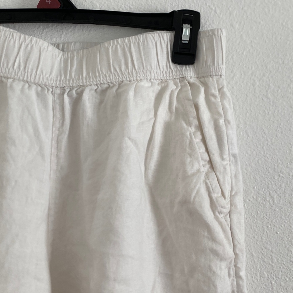 White Elastic-Waist Casual Chinos Tahari 100% Linen - Picture 2 of 4